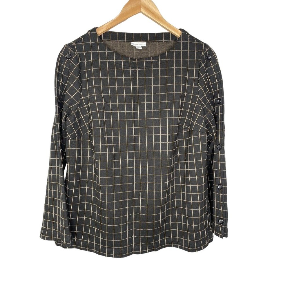 J Jill Womens Pullover Top Blouse Tunic Black Tan Viscose Nylon Spandex 1X - Picture 1 of 12